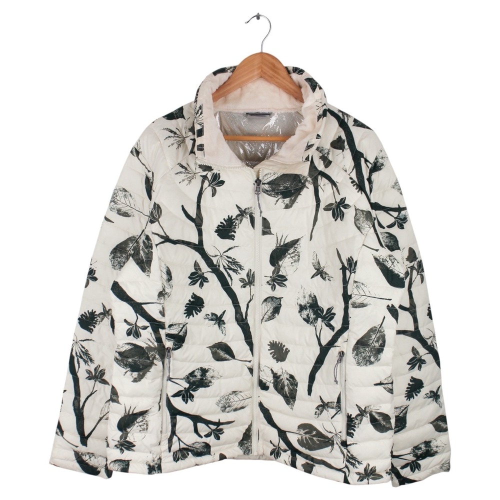 Columbia White Floral Omni-Heat Print Puffer Jacket Hooded Women's Size XXL